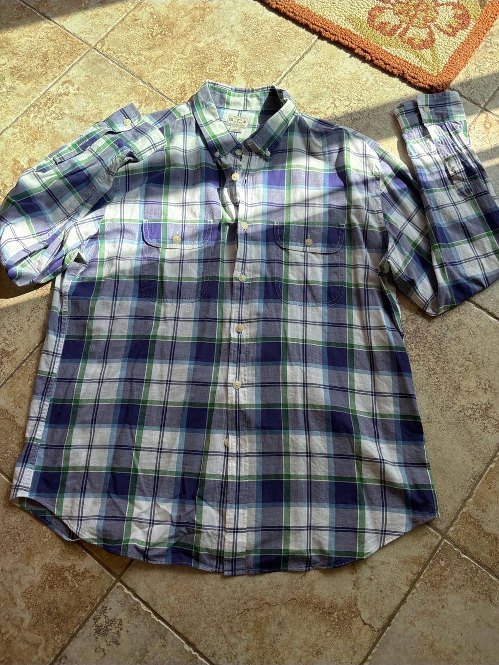 Men's J Crew Plaid Button-Down Shirt in Blue & Green XL